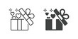 © Bradericon - Opened Gift Box with Hearts Icon. Line and glyph solid icon