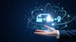 © Buy my stuff  - Supply chain management concept with a businessman hand holding a digital hologram of a factory, delivery truck, and location pin
