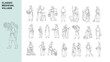 © feipco - Medieval village people character collection featuring blacksmiths, farmers, shepherds, merchants, monks, villagers, and traditional European rural workers in historical line art illustration style