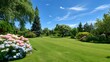 © PixelVista - Beautiful lush summer garden landscape with blooming hydrangeas and green lawn