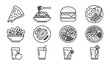 © MD - Vegetable dish poke bowl salad meal line icons pizza pasta burger vector editable stroke