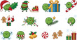 © MstSuborna - Cute Christmas Pea Character Collection Featuring Holiday Mascots, Winter Decorations, Gift Boxes, Candy Canes, and Festive Cartoon Illustration Elements