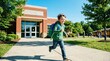 © Irina - Child running out of school with excitement on sunny day