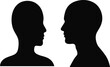 © Rina - Black silhouette illustration of a man and woman facing each other in profile, representing communication, relationship, psychological concept, and human interaction