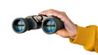 © Nuria - Hand holding dark green binoculars with blue lens reflection