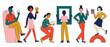 © Dinali - Diverse Business People Teamwork Concept Illustration, Professional Group Characters Working Together with Digital Devices, Creative Solutions and Financial Planning Symbols in Flat Minimalist Design