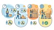 © Anat art - Graphic shows a worker acclimatization schedule with steps for tasks, breaks, and safety measures in a warehouse setting throughout the day.