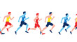 © Neilaaulia - Diverse runners in colorful athletic wear compete in a race, flat design