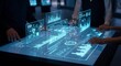 © Tuklu - Pessoas interagindo com interfaces digitais que exibem análises de dados e informações.