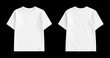 © DekGrativ - Blank white kids t-shirt front and back views isolated on a black background, perfect for design mockups.