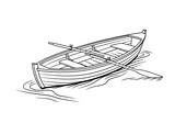 Rowboat illustration on water with oar isolated on white background