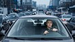 © Bay - Man sitting in car during traffic jam on urban road