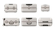 © Trieu - Comprehensive views of a sleek silver metallic hard-shell travel suitcase with modern design and features.