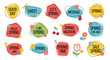 © Rofik - Collection of spring themed labels and tags with colorful flowers ladybugs and cheerful seasonal greeting messages.