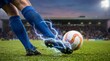 © Zahir - Close Up of Soccer Player Kicking Ball with Lightning and Electricity Special Effects on Stadium Field