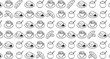 © Sabikunnahar - Seamless pattern of coffee cups, sugar bowls, and biscotti cookies in a hand drawn sketch vector style
