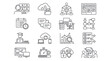 © Jishan - Corporate business project management and remote work team collaboration line icon set.
