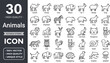 © Drow Dx - Animal line icon set. Editable stroke minimal vector outline icons for horse, cow, dog, monkey, wildlife, pet and domestic animals collection for ui, app, web and graphic design