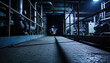 © PixelNexusArt - Industrial factory corridor with metal pipes and railings in dim light showing prison industry atmosphere