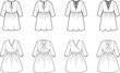 © Mahafuzar69 - Women v neck wrap dress fashion technical sketch collection with long sleeves empire waist line vector illustration template