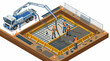 © chriesenda - Construction workers pouring concrete foundation with pump truck.