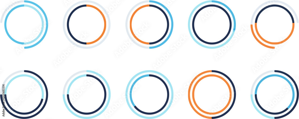 Circular progress bars with different colors and segments representing ...