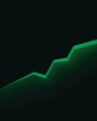 © Pope - Glowing green jagged line graph rising against a dark black background representing financial growth