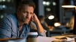 © Marcos Kulenkampff - Man looking tired and stressed while working late at his desk with coffee