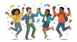 © Jack - Joyful diverse group of people celebrating success jump in the air
