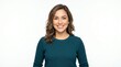 © Usama - Portrait of a Smiling Young Woman in Casual Green Sweater on White Background