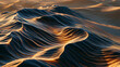 © Maksym - Aerial overhead view of rippled sand dunes casting sharp shadow patterns across a vast desert landscape, abstract natural geometry, golden hour minimal earthscape, travel destination, environment te