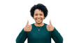 © Donnangelo - A smiling black woman giving two thumbs up on transparent background