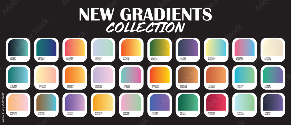 Mega collection of color gradient swatches with hex codes for UI UX ...