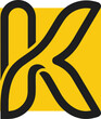 © Sarfan - Abstract letter K logo design with black outlines on a yellow square background.