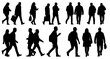 © aminul - Set of black silhouettes showing people walking and commuting in professional attire isolated on white background for urban lifestyle and business design and corporate graphic projects
