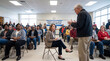 © Food Shop - Politician addressing engaged audience in modern community hall during public meeting