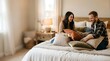 © Emily - Happy couple arranging decorative pillows on their bed in a modern bedroom
