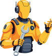 © dhani_kwok - Yellow mechanical humanoid android technician with metallic wrench, suitable for industrial artificial hardware concept. Perfect for tech or engineering design projects.
