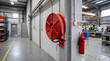 © Sekai - Red Fire Hose Reel Installed In Clean Industrial Building For Emergency Safety And Protection Equipment