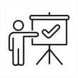 © JOY RAY - Person presenting a successful outcome on a whiteboard.