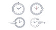 © MDRipon - Four clock icons in a minimalist line art style show different features such as movement, countdown, and standard time tracking.
