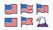 © Pitu - Various illustrations of American flags and a bald eagle head, symbolizing patriotism and national pride.