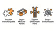 © shen - Puzzles, building blocks, zippers, and button icons represent modular and customizable features, suitable for DIY clothing and detachable clothing products.