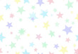 © Afsana - Seamless pattern of hand-drawn pastel stars in pink, blue, yellow, and mint green on a solid black background