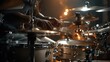 © Generative AI - Close-up of a drummer's hands playing a professional drum set with dynamic lighting and bokeh effects