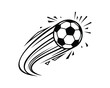 © Smartcare - Flying soccer ball vector illustration with dynamic speed lines and explosive impact shards, isolated black comic style football graphic element