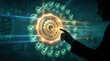 © Nuttawut - Quality Assurance Interface: A businessman in silhouette interacts with a holographic interface, highlighting a golden badge surrounded by green checkmarks.