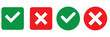 © Top - Sharp green checkmark and red cross on isolated white background vector symbol for right and wrong choices. Modern flat design, Checkmark icon set. Checkmark right symbol tick sign