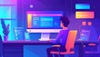 © lembut - A man sits at a desk with multiple computers and a potted plant