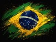 © Vectorly Design - Abstract artistic brush stroke painting of the brazil national flag with a textured oil paint effect on black background